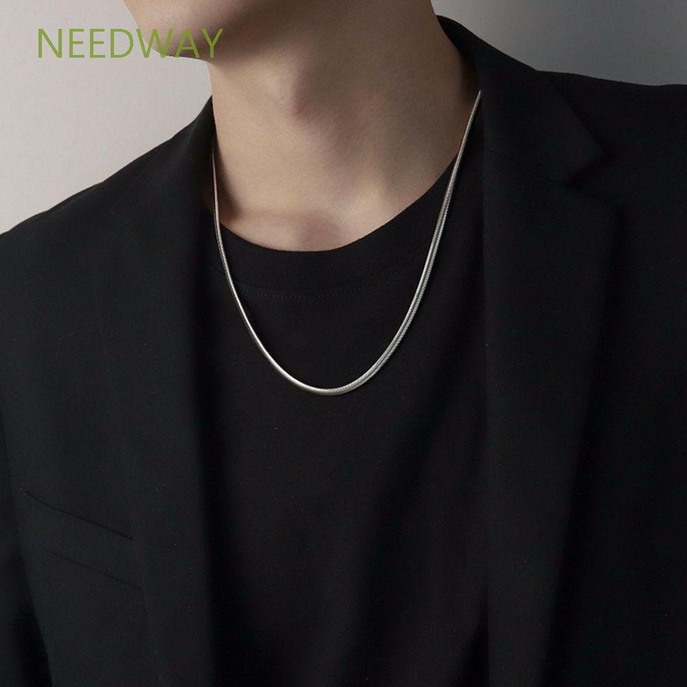 Needway  Creative Cuban Chain Necklace Simple Clavicle Chain Men Necklace Women Fashion Jewelry Friends Gift Cool Korean Titanium Steel Couple Necklace