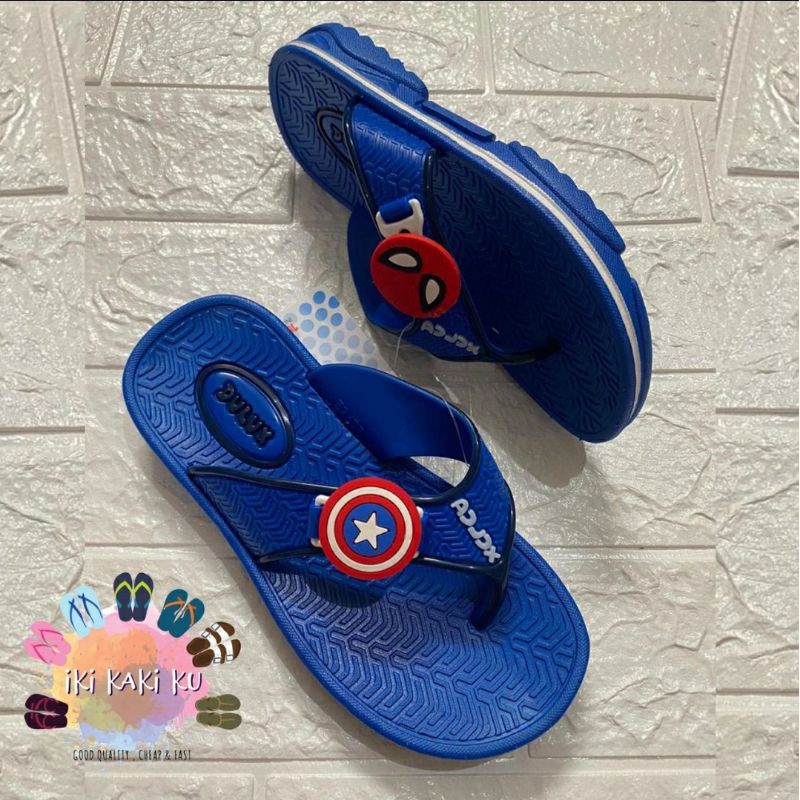 SANDAL JEPIT ANAK COWO DULUX CQ-051 SPIDERMAN CAPTAIN AMERICA KARET ANTI LICIN