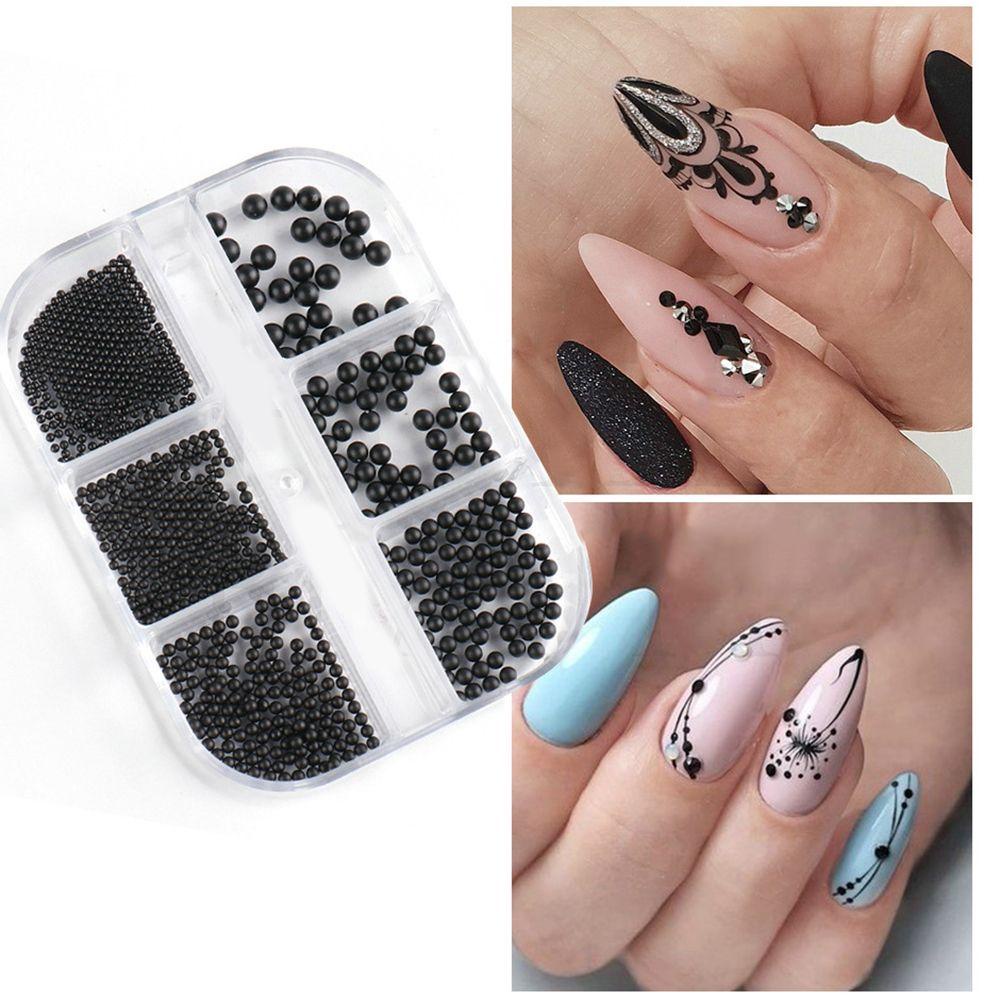 R-flower 6grids Nail Art Dekorasi Aksesori Mungil DIY Stainless Steel Matte Black