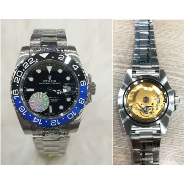 Jam Tangan Rolex GMT Master 2 II BATMAN automatic Otomatis Cowok Pria Silver Blue