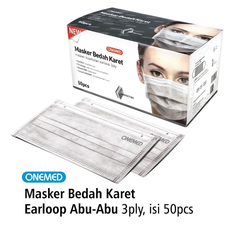 Onemed Masker bedah karet warna abu abu isi 50pcs