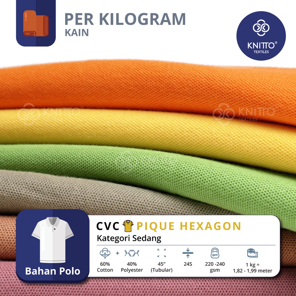 KAIN CVC PIQUE HEXAGON 24S KATEGORI WARNA SEDANG ( BAHAN POLO ) - KNITTO