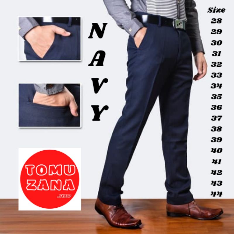 TOMUZANA SHOP CELANA PANJANG FORMAL PRIA SLIM FIT SEMI WOOL NAVY ORIGINAL
