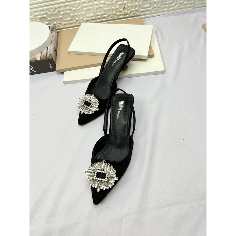 sepatu import premium wanita terbaru kekinian bahan satin heel 3 cm  Manova Delois SILVA