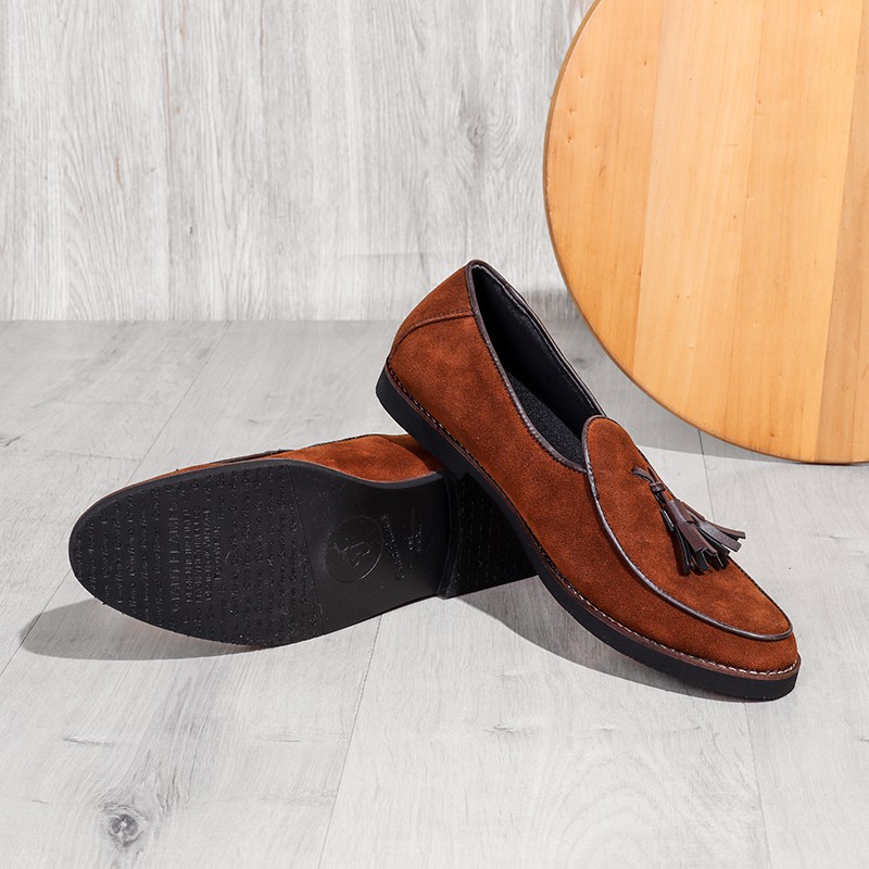 BOSSA BROWN - Sepatu Loafers Kasual Loafers Kulit Klasik Formal Kerja Kuliah Pria/Cowok - Loafer