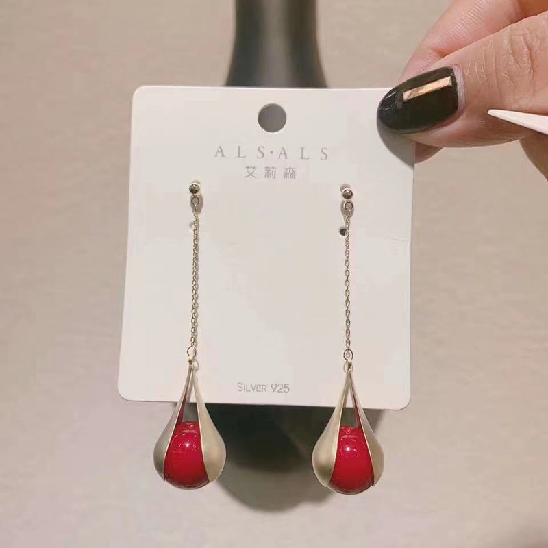 Anting Rumbai Panjang Aksen Mutiara Gaya Perancis Untuk Wanita