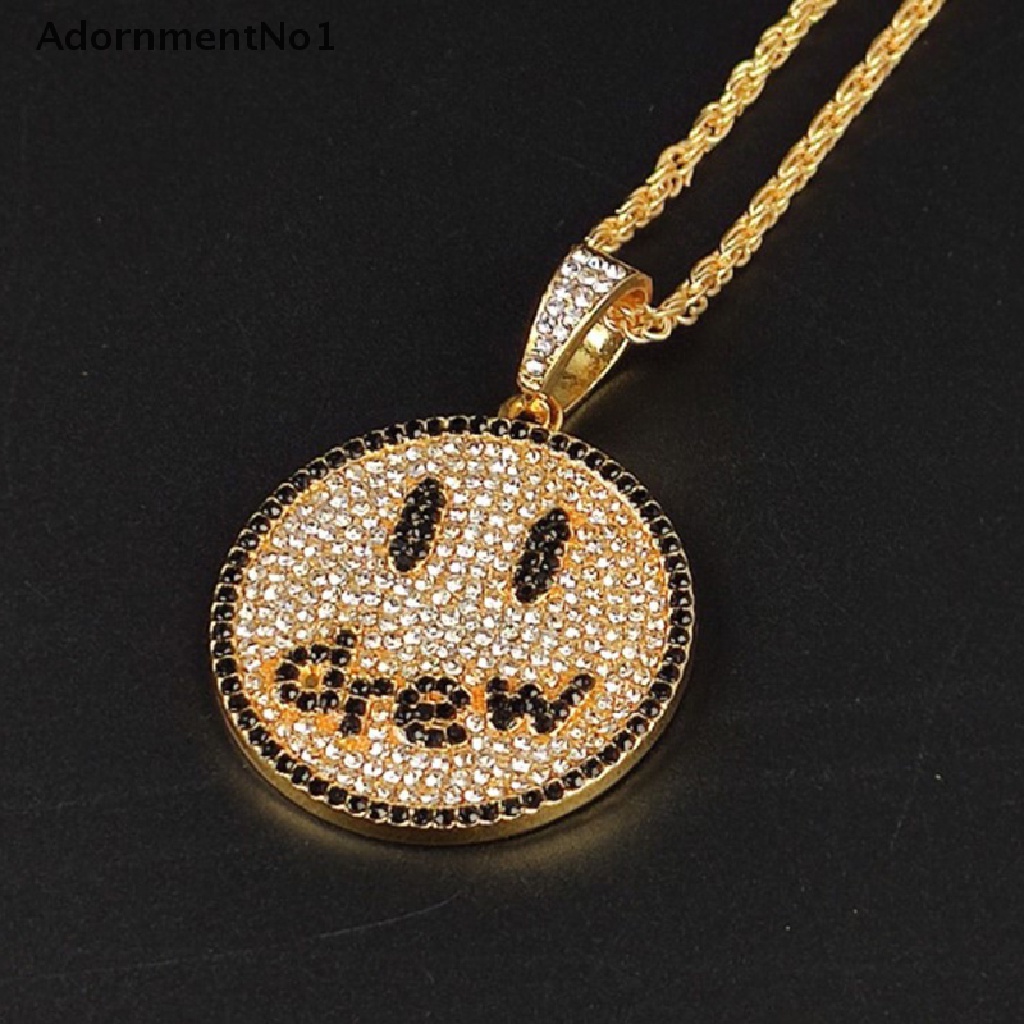 (AdornmentNo1) 1pc Kalung Rantai Pendan Ukiran Smiley Face Gaya Hip Hop Untuk Unisex