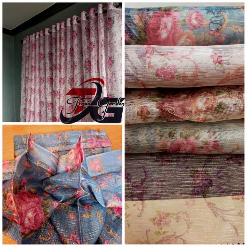 Gorden Tirai Vitrase Shabbycic Plisket Vitrase Smokring 5Varian Warna Biru Hijau Ungu Pink Coklat
