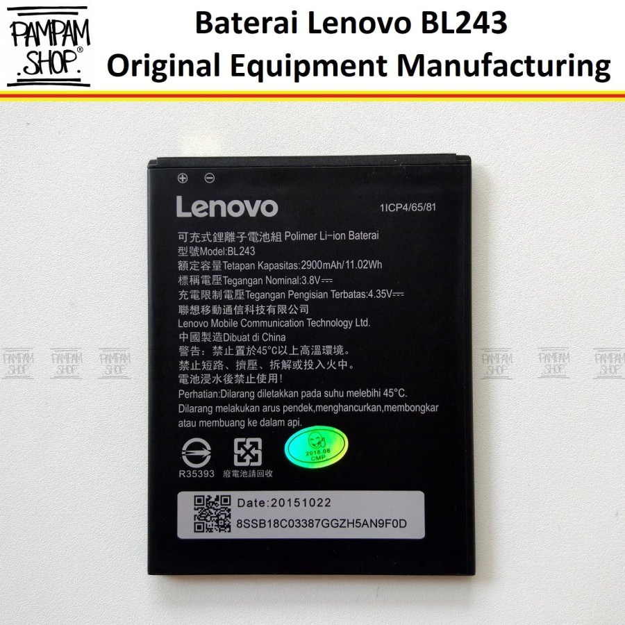 Baterai Lenovo BL243 A7000 K3 Note K50 T5 A7000 A7000+ K3 Note K50 T5 A7700 Plus Batre Batrai