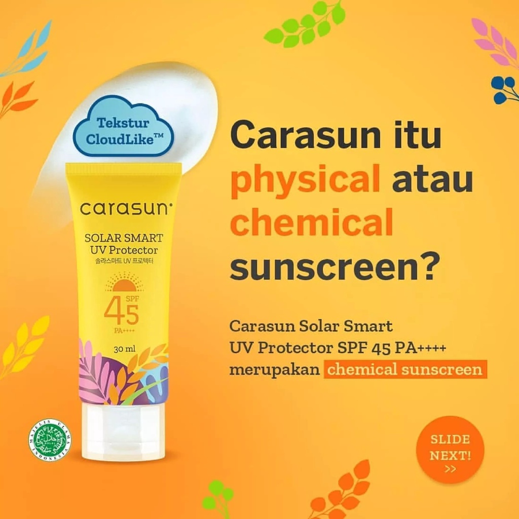 CARASUN Solar Smart UV Protector Sunscreen SPF 45 PA++ (BPOM) 8ml 30ml 70ml (VC)