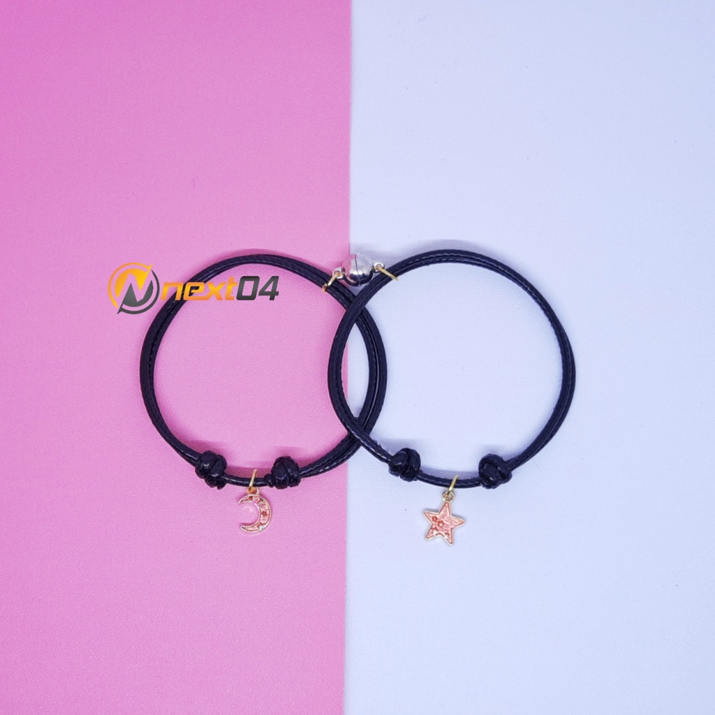Gelang Couple Magnet Pasangan Bestie Sahabat Pacar Korea Bulan Bintang Hitam Murah-Bulan+Bintang Orange