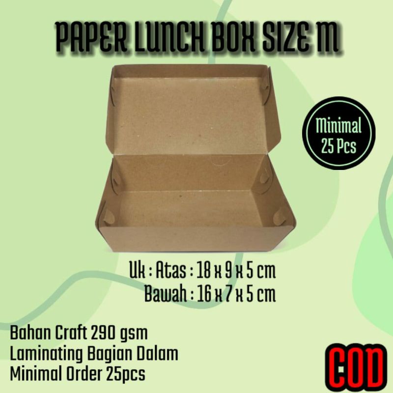 paper lunch box laminasi size m kotak dus kemasan makanan nasi kekinian box kraft coklat tebal 290gs