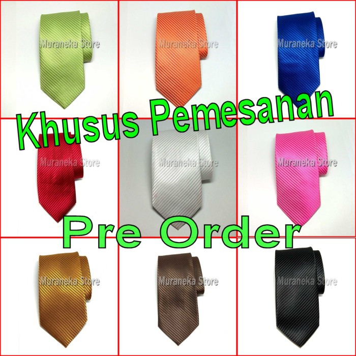 KHUSUS PEMESANAN / P. O Dasi Panjang Salur Garis Satin Pria Motif Warna Kerja Kantor Pesta Wedding