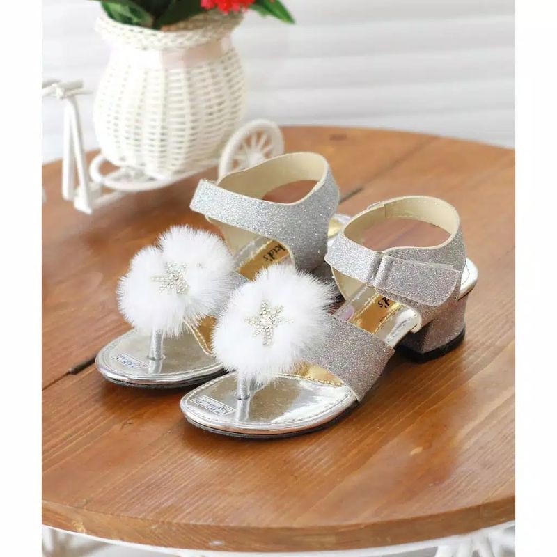Sandal Hak Tali Anak Perempuan Heels 3 Cm Motif Salju Sendal Hak Jepit Sepatu Pesta Cewe BTJ / TNB02
