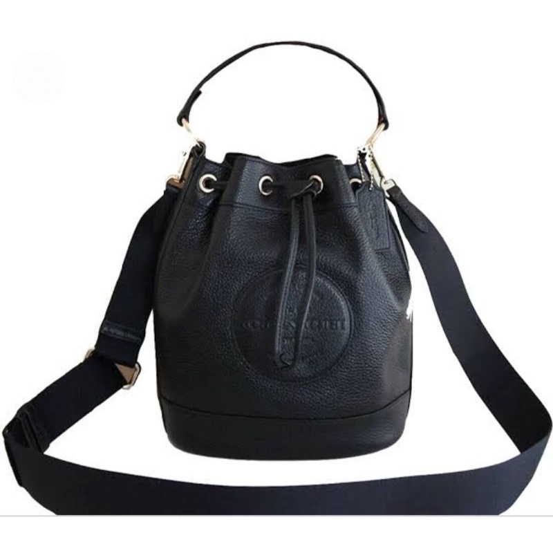 Tas Kulit Coach Ori Dempsey Drawstring Bag Bucket Black