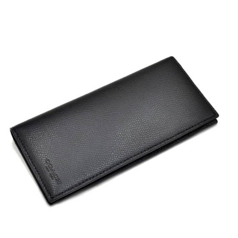 Coach Long Wallet Breast Pocket Crossgrain Leather Wallet Black  (F74978)