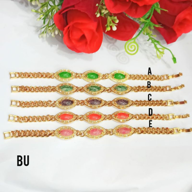 Gelang rantai batu alam warna, gold mewah kualitas terbaik (COD)