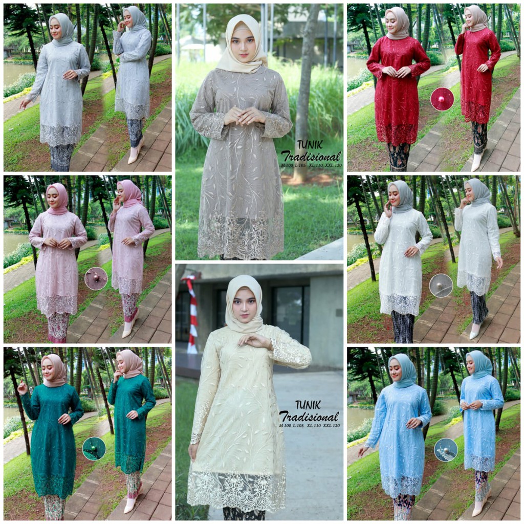 ADE&gt; SET KEBAYA REALPICT CANTIK / KEBAYA TUNIK TULLE BORDIR MUTIARA - OUTFIT KEBAYA PESTA CANTIK