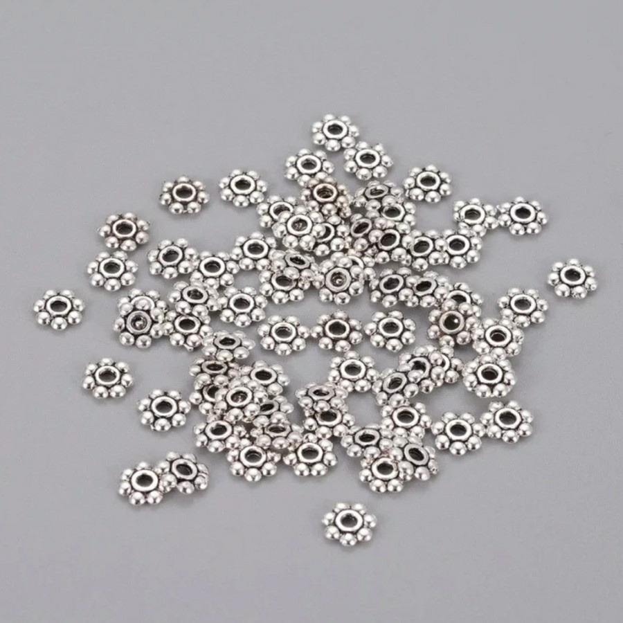 ISI 100PC MANIK MOTE LOGAM PEMBATAS MANIK DAISY 6MM BRIGHT SILVER BAHAN KERAJINAN TANGAN DIY CANTIK BERKUALITAS