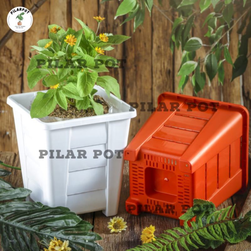 pot bunga tanaman kotak tinggi putih 18cm - SINOVAC 01 PUTIH