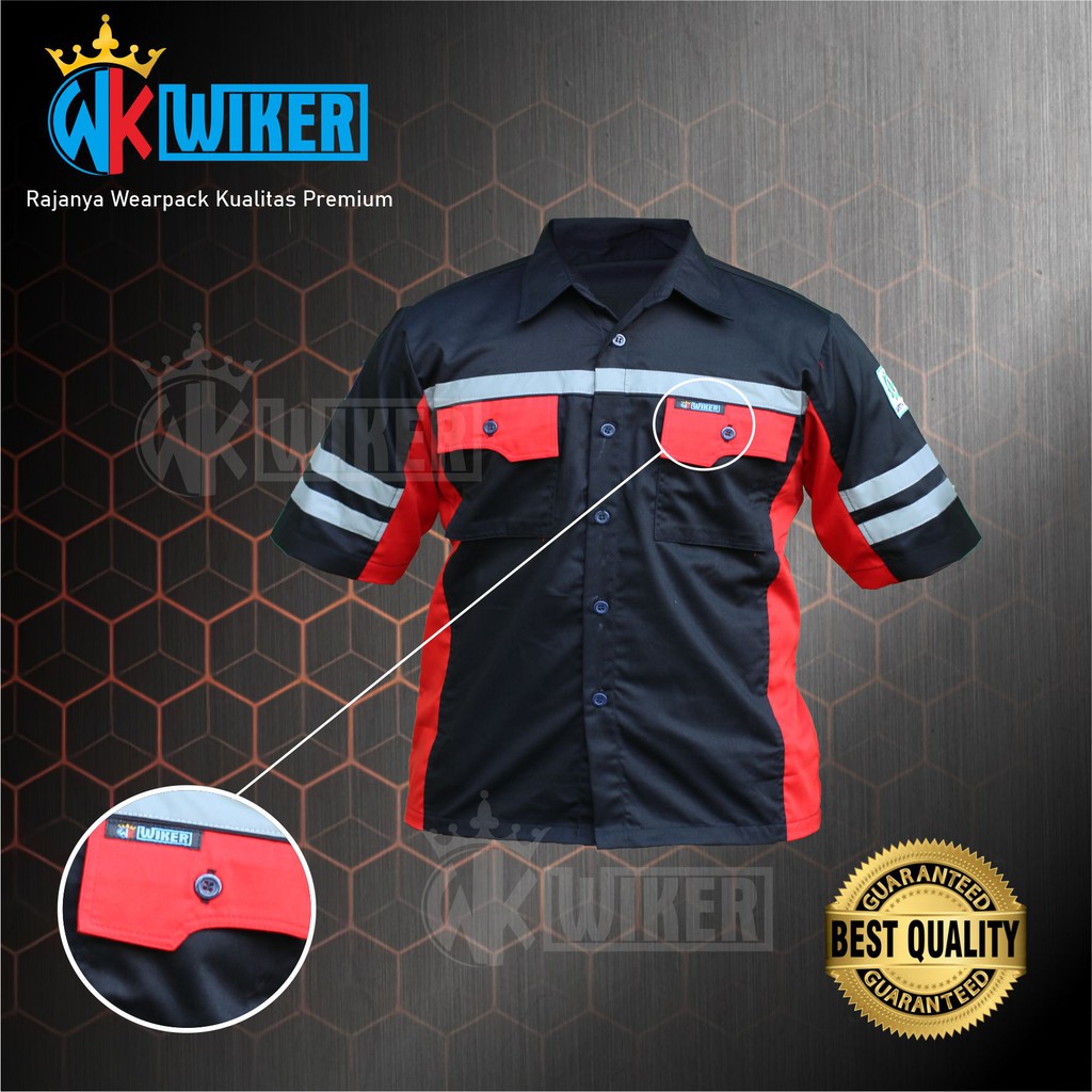 Kemeja Kerja Lengan Pendek - Hitam Merah// Wearpack Atasan // Seragam Safety // Wearpack Proyek