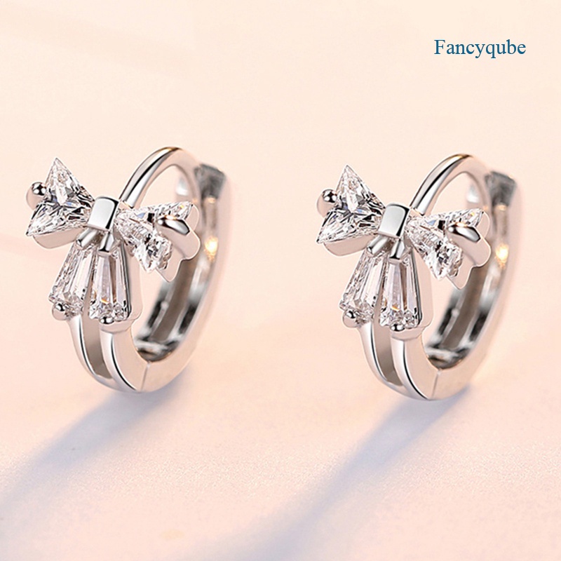 Fancyqube Anting Hoop Sterling Silver 925 Bentuk Lingkaran Aksen Pita Untuk Wanita