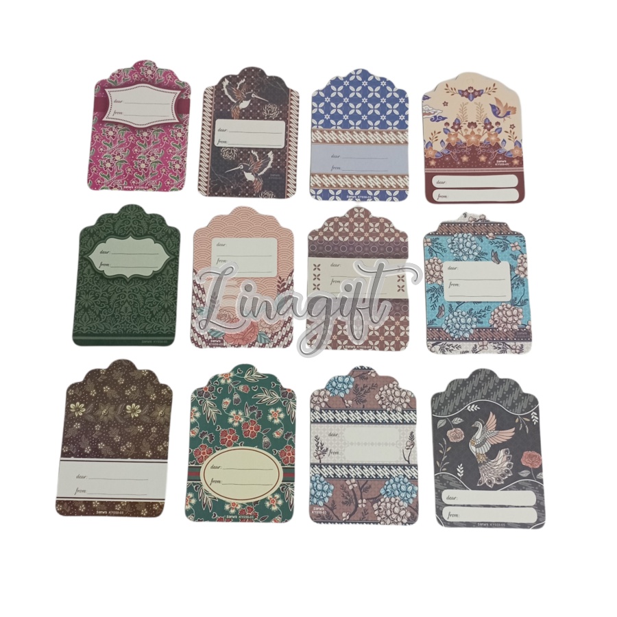 ( Lsn 12 Pc ) SANWA GIFT CARD BATIK - HANG TAG SANSAN WAWA / KARTU UCAPAN - GREETING CARD BATIK COKLAT WARNA WARNI VINTAGE