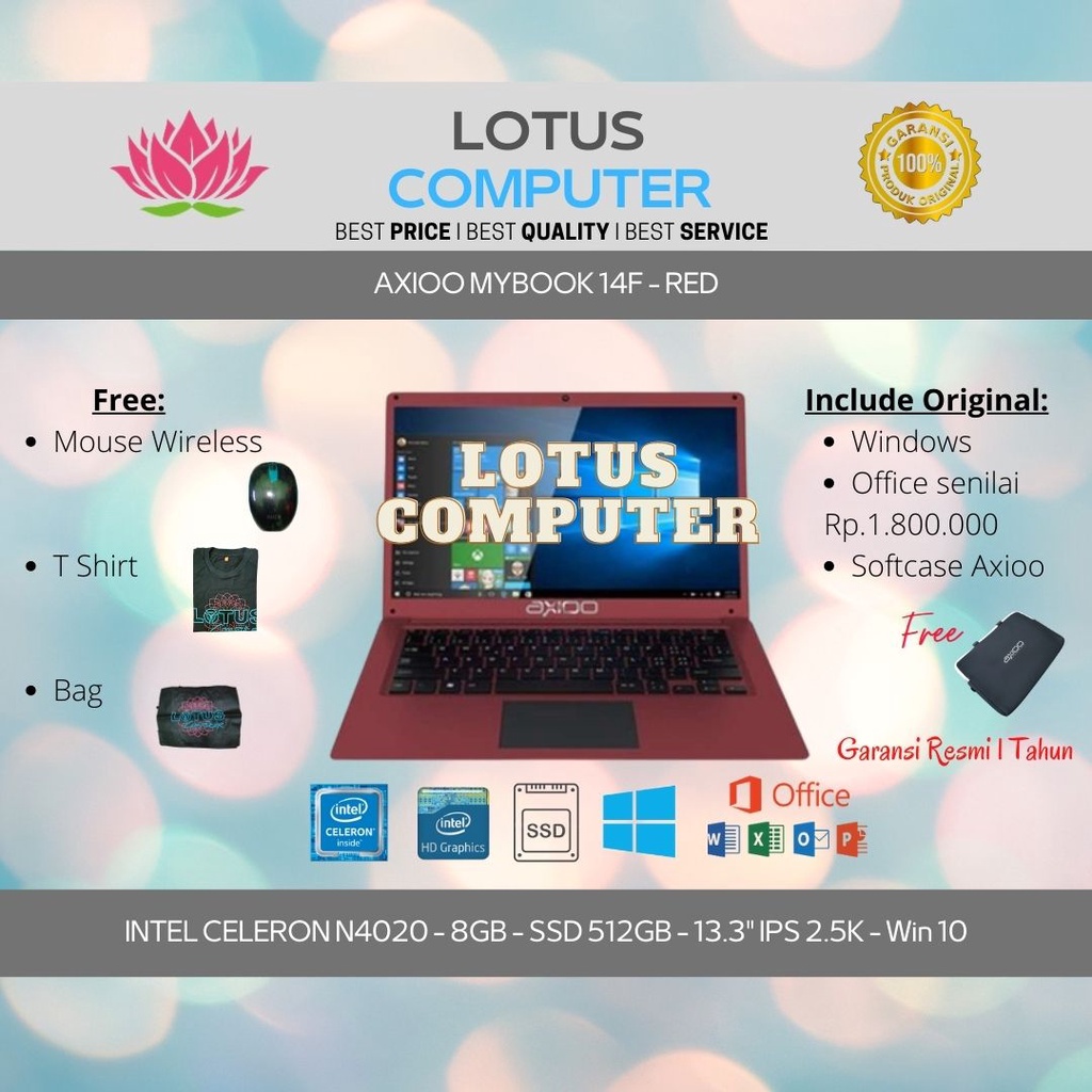 AXIOO MyBook 14F/Celeron N4020/8GB/512GB/13.3"IPS 2.5K/Win 10/Red