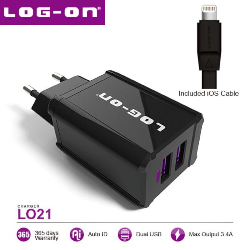 CHARGER LOGON 2OUTPUT LO21 ORIGINAL 3.4A auto id smart power &amp; speed