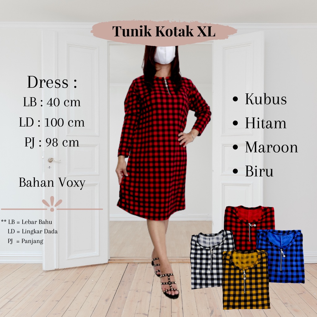 102 Tunik Dress Wanita Motif Kotak XL
