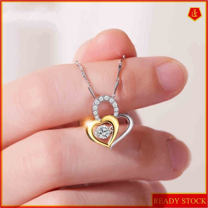 [Ready Stock]Fashion Silver Plated Heart-Shaped Diamond Pendant Clavicle Chain