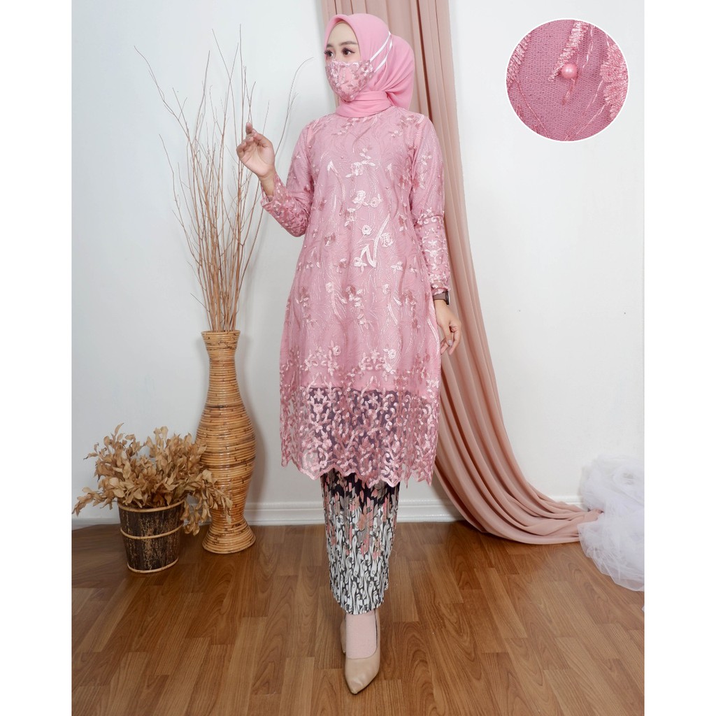 SET TUNIK TULLE BORDIR TIMBUL (GLITER) / SET TUNIK PESTA