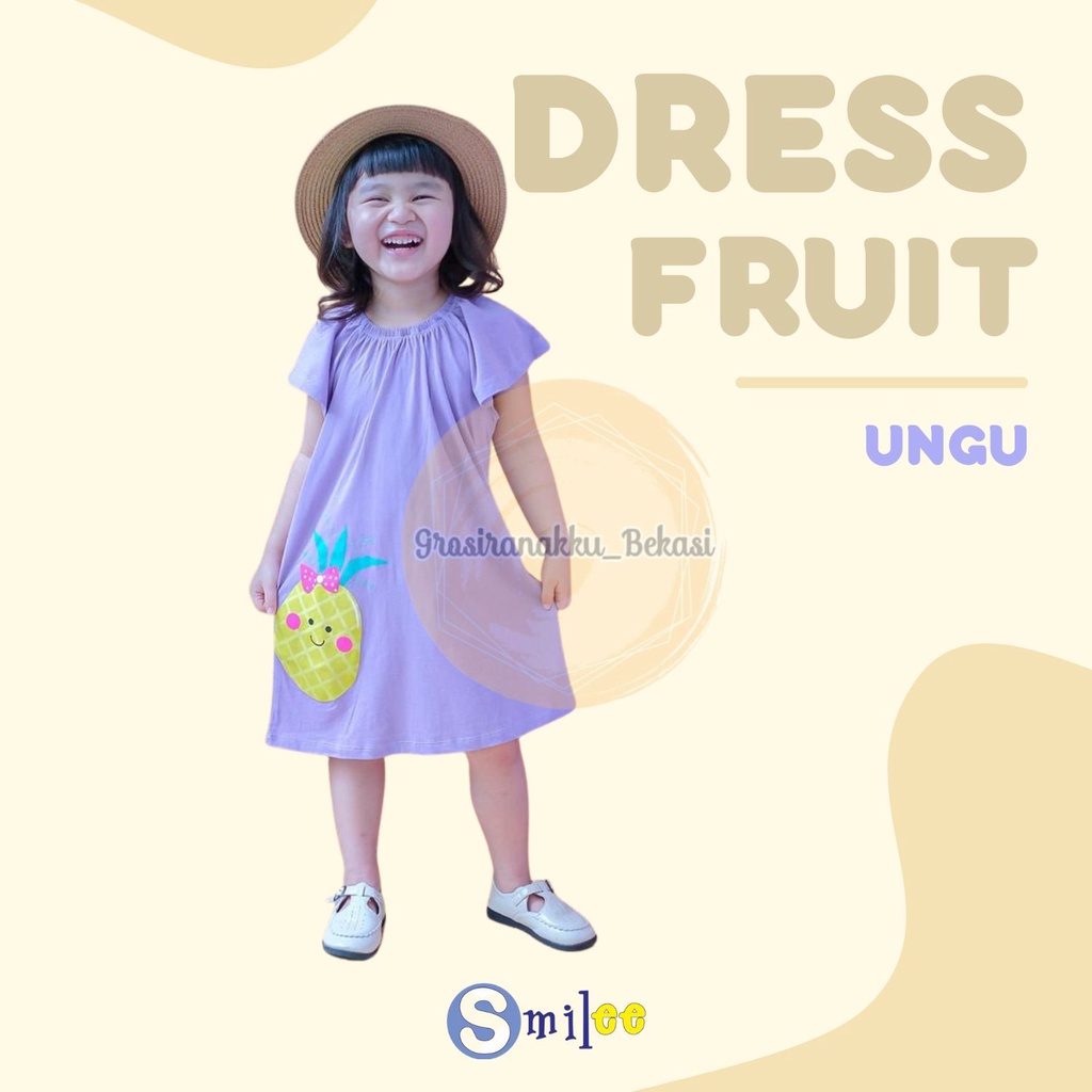 Dress Anak Smilee Fruit Warna Ungu Size 1-5Thn