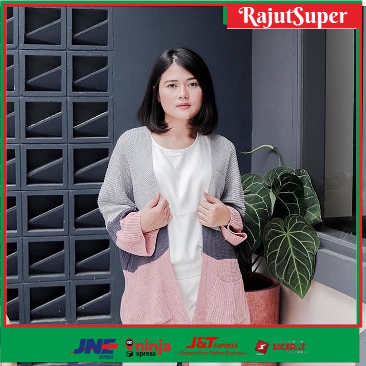 Cardigan Rajut Tebal Oversized Motif Strip Magra all size fit to XXL