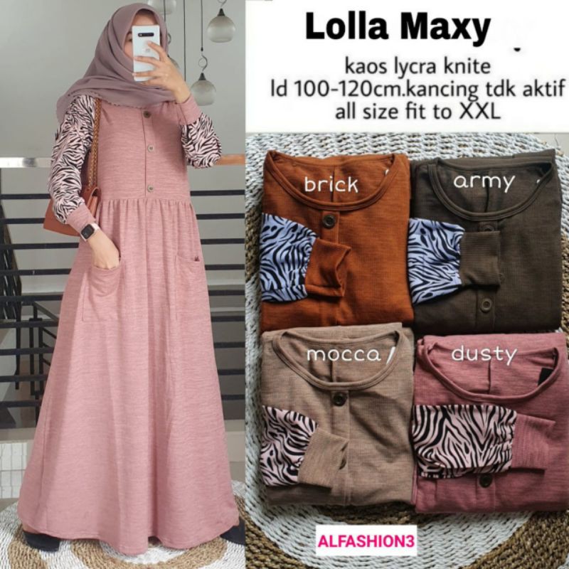 Lolla Maxy Import Bahan Kaos Lycra Knite By ALFASHION / Gamis Polos Lengan Motif Cantik Simple Modis