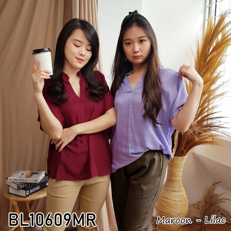 Blouse wanita / cewek atasan warna polos lengan pendek pergi jalan hangout kekinian modis -10609MR-5