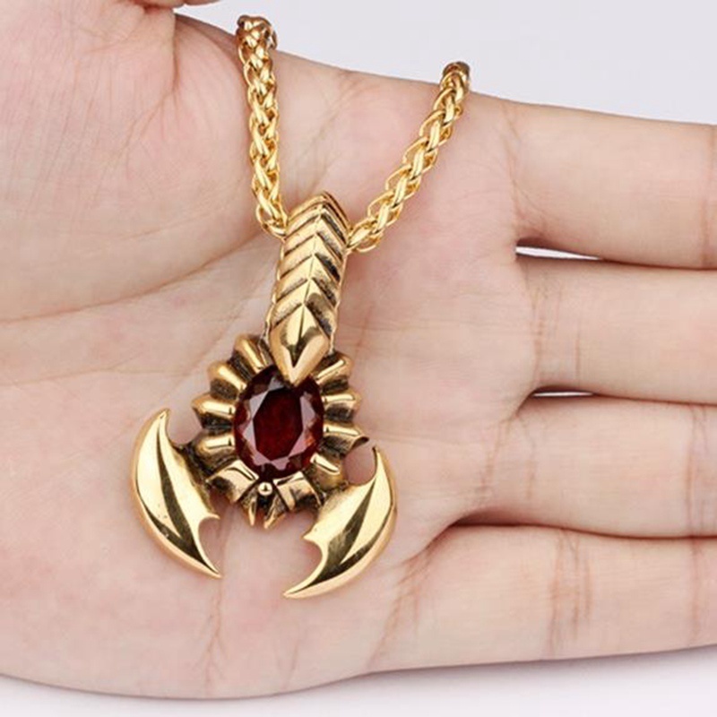 Vintage Men's Fashion Inlaid Ruby Gold/Silver Scorpion Pendant Necklace Punk Jewelry