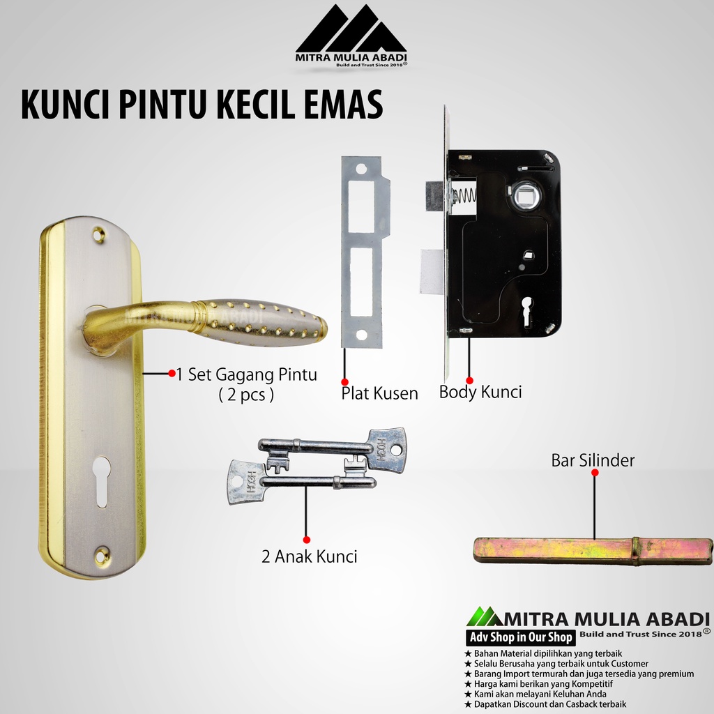 Kunci Pintu Kecil Top Safety Lock 15 cm Komplit Premium Royale