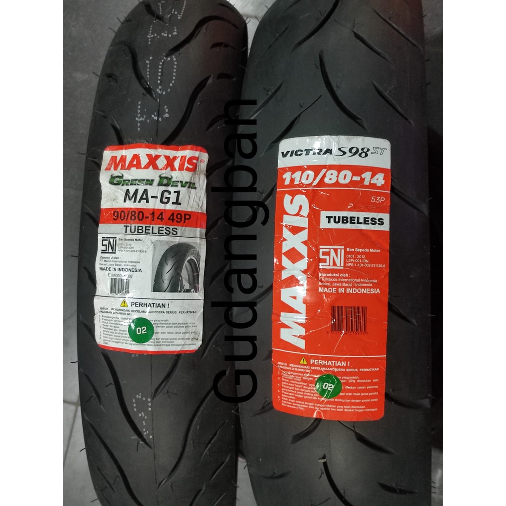 (PAKET 2 BAN MIX TIPE) HOT PROMO !!  Maxxis 90 80 - 14 Green Devil dan 110 80 - 14 Victra TL RING 14