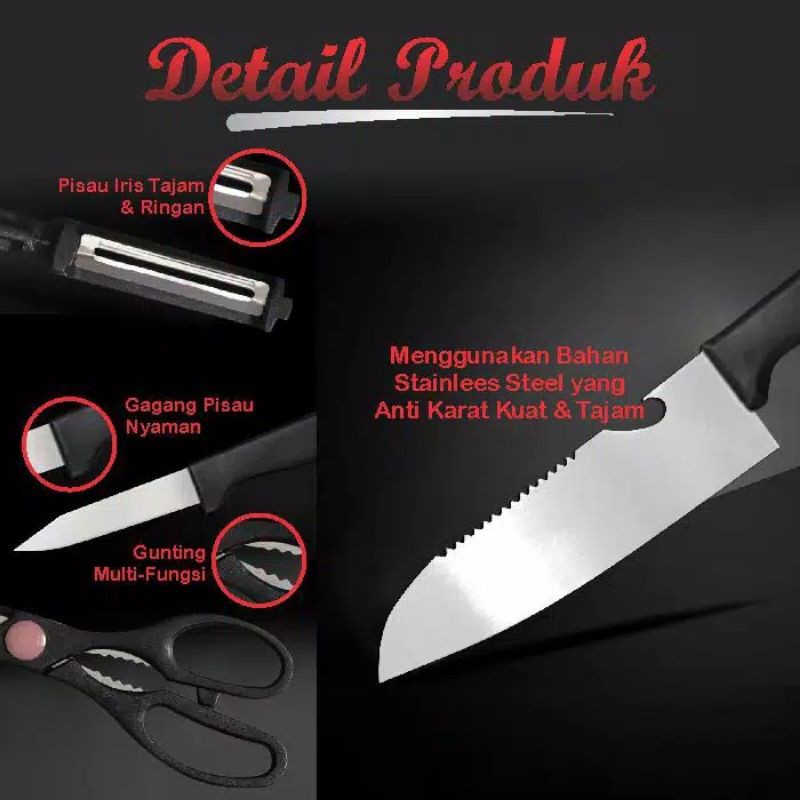 Knife Kitchen Set Premium Pisau Dapur Gunting Makanan Pisau Daging Pisau Buah Peeler