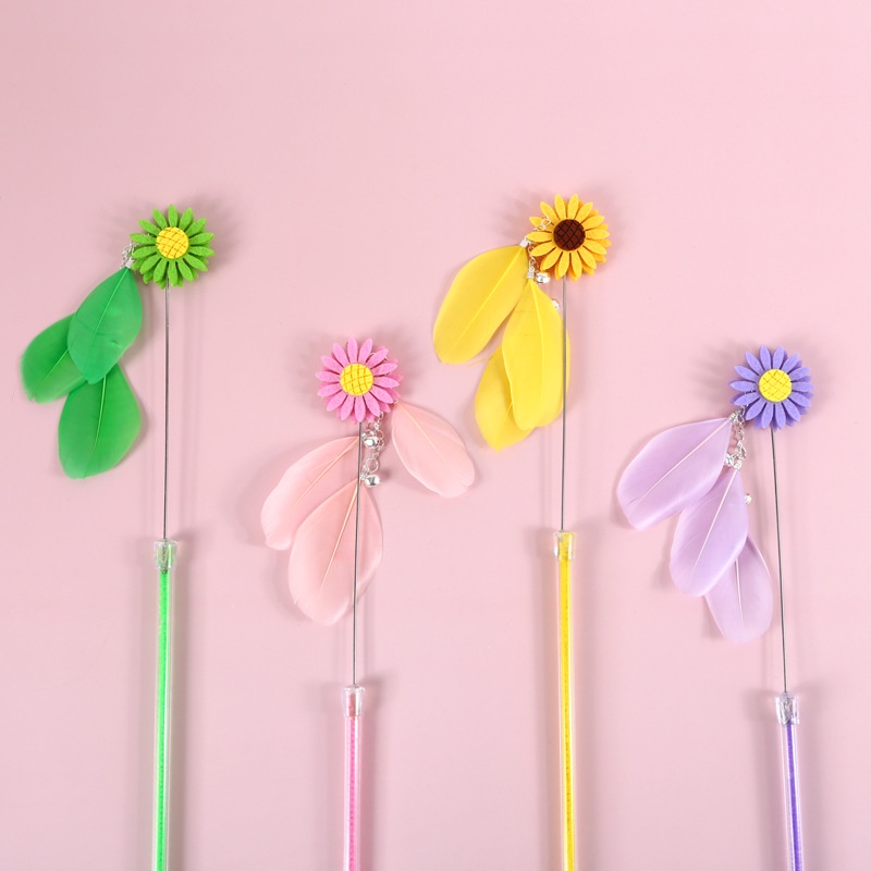 ★〓YUFeiPet〓★ Fairy Funny Cat Stick Bell Handmade Bowknot Cat Toy Small Daisy Feather Pet Interaction