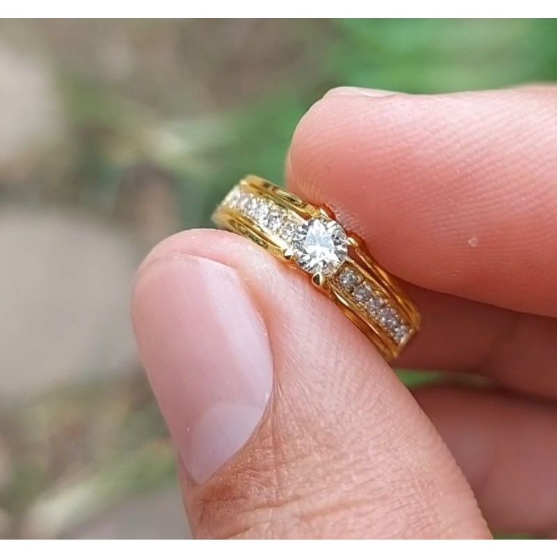 cincin nikah tunangan emas berlian natural asli