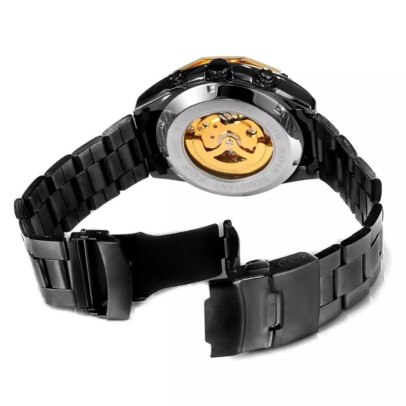 Jam Tangan Pria Forsining Original Mekanik Otomatis Bisnis Luxury Skeleton Black Stainless Steel