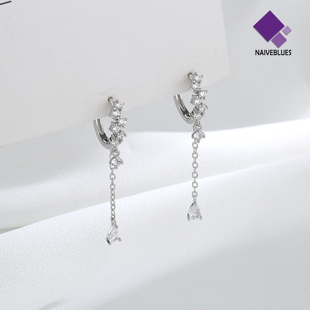 1 Pc Anting Juntai Bentuk Water Drop Aksen Cubic Zirconia Untuk Wanita