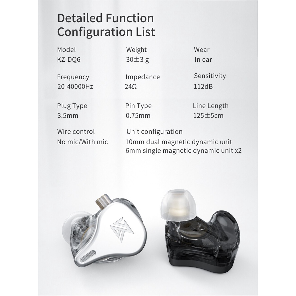 Kz Dq6 Earphone In Ear Hifi Bass 3dd Dynamic Driver Dengan Fitur Noise Canceling