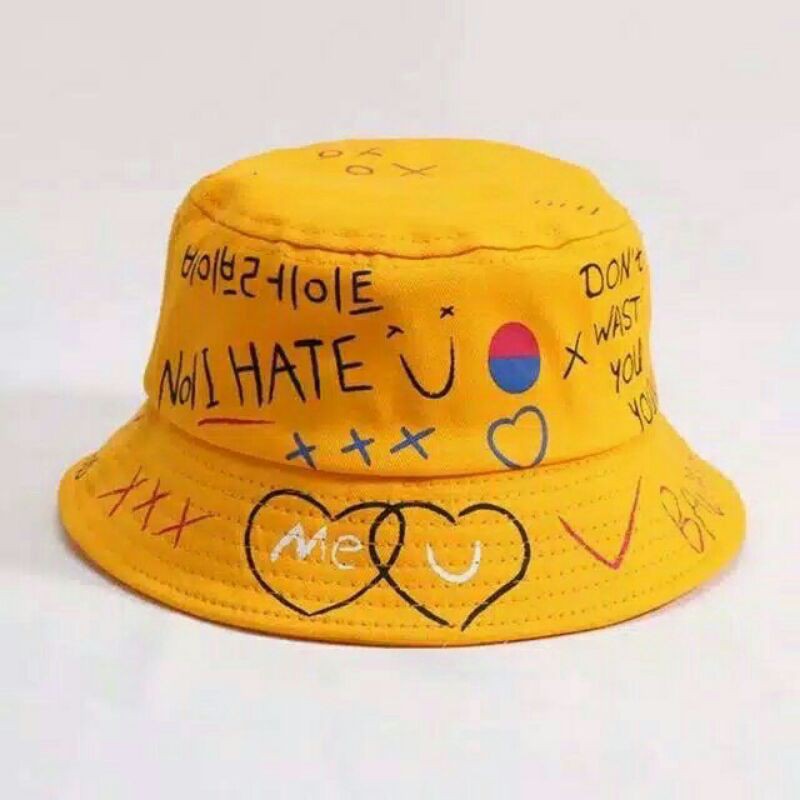 TOPI BUCKET KOREA SABLON BADAS BOLAK BALIK FISHERMAN PANTAI MURAH