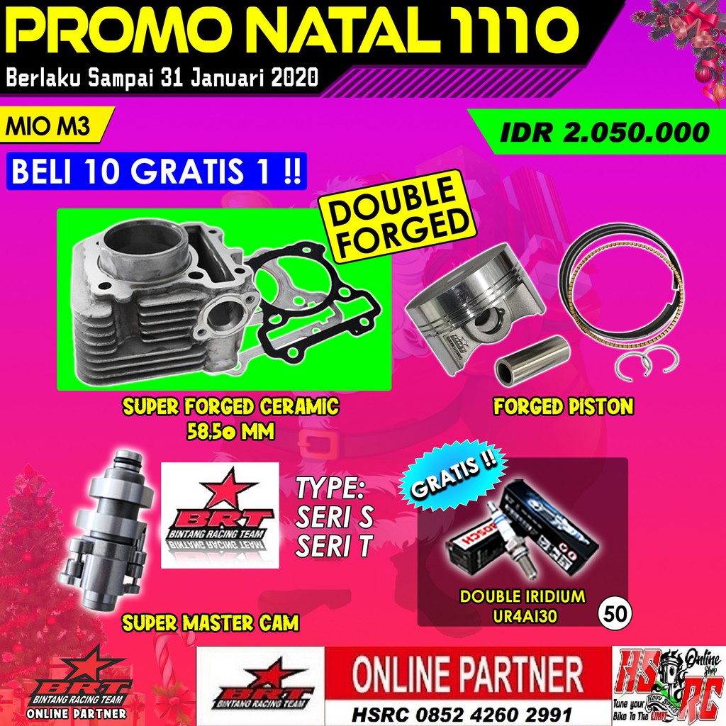 PAKET BORE UP RACING BRT MIO M3 FREEGO XRIDE FINO 125 Fi Mio Z S Boring Silinder Matic No XTR KTC TK