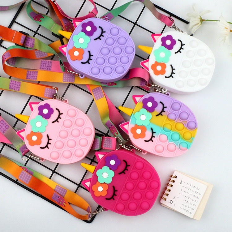 Tas Pop It Selempang Sling Bag Unicorn Anak Rainbow Dompet Pop It