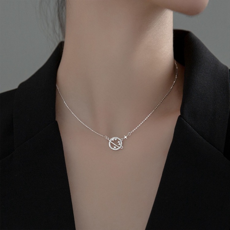 Kalung Rantai Sterling Silver 925 Dengan Liontin Planet Warna Emas Untuk Wanita