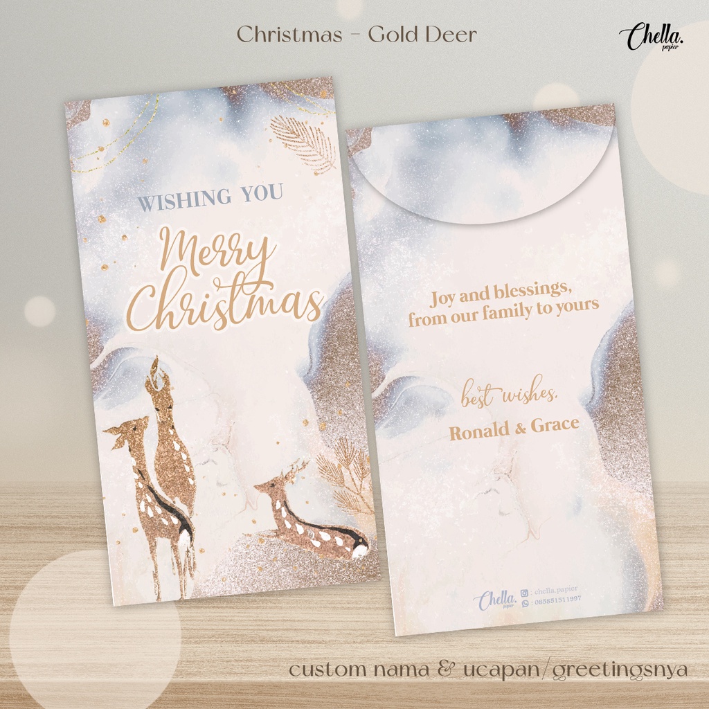 

GOLD DEER - AMPLOP NATAL / CHRISTMAS ENVELOPE (BISA CUSTOM NAMA) ISI 6 PCS